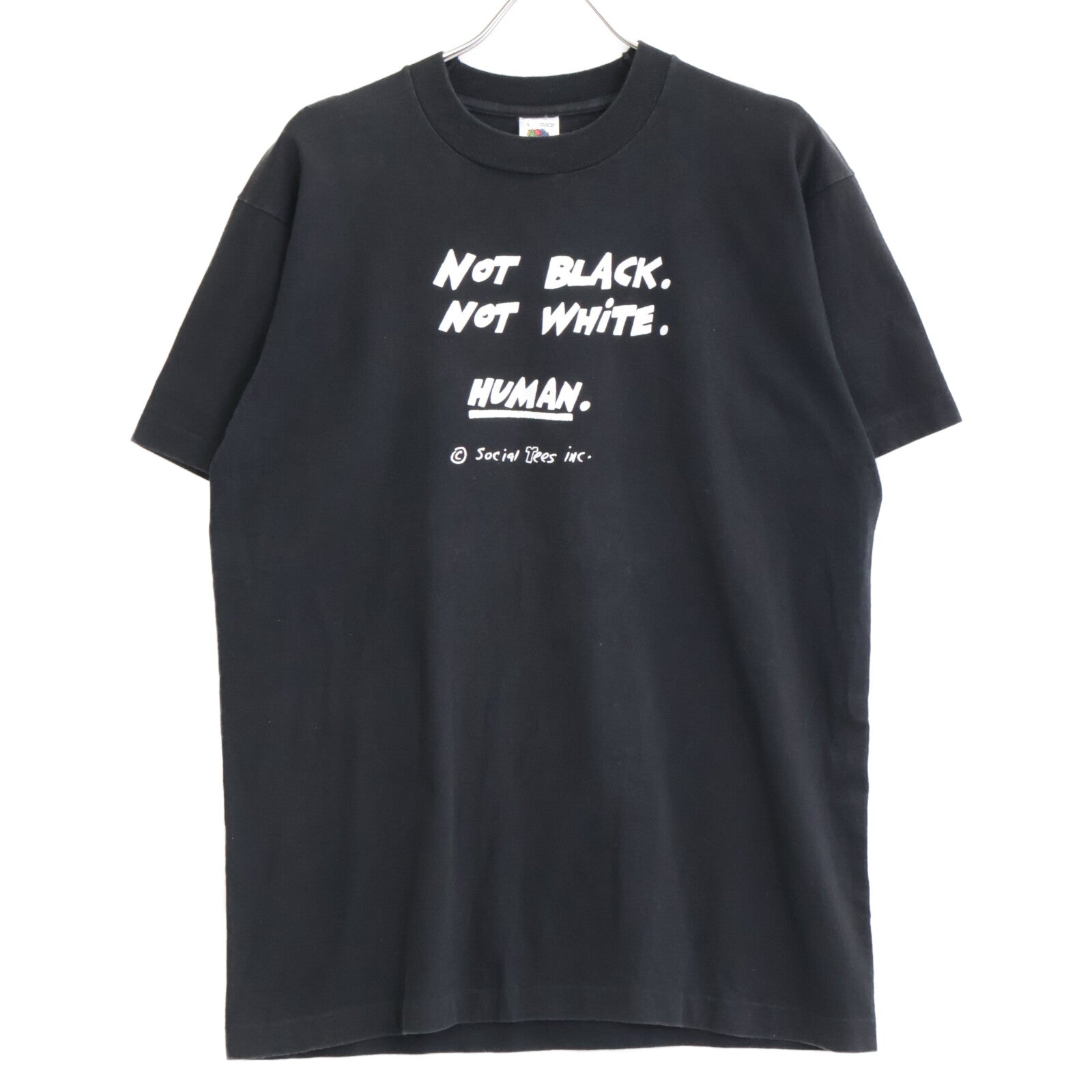 FRUIT OF THE LOOM Black 90's Single Stitch social Tees inc Print T-shirt Tops L Men's