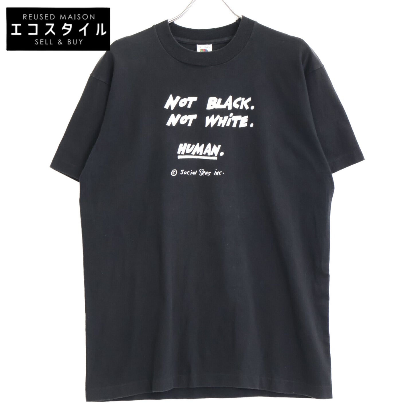 FRUIT OF THE LOOM Black 90's Single Stitch social Tees inc Print T-shirt Tops L Men's
