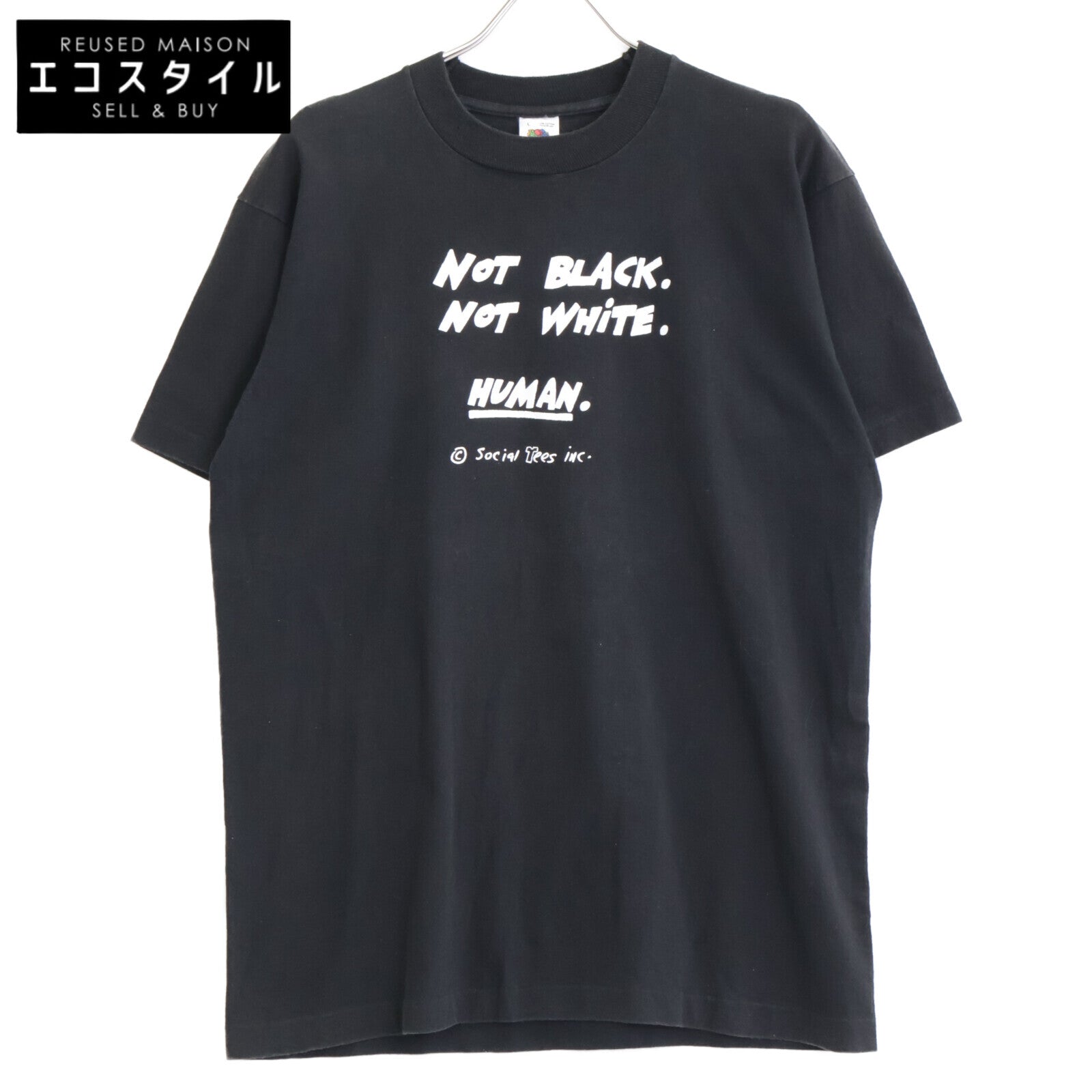 FRUIT OF THE LOOM Black 90's Single Stitch social Tees inc Print T-shirt Tops L Men's