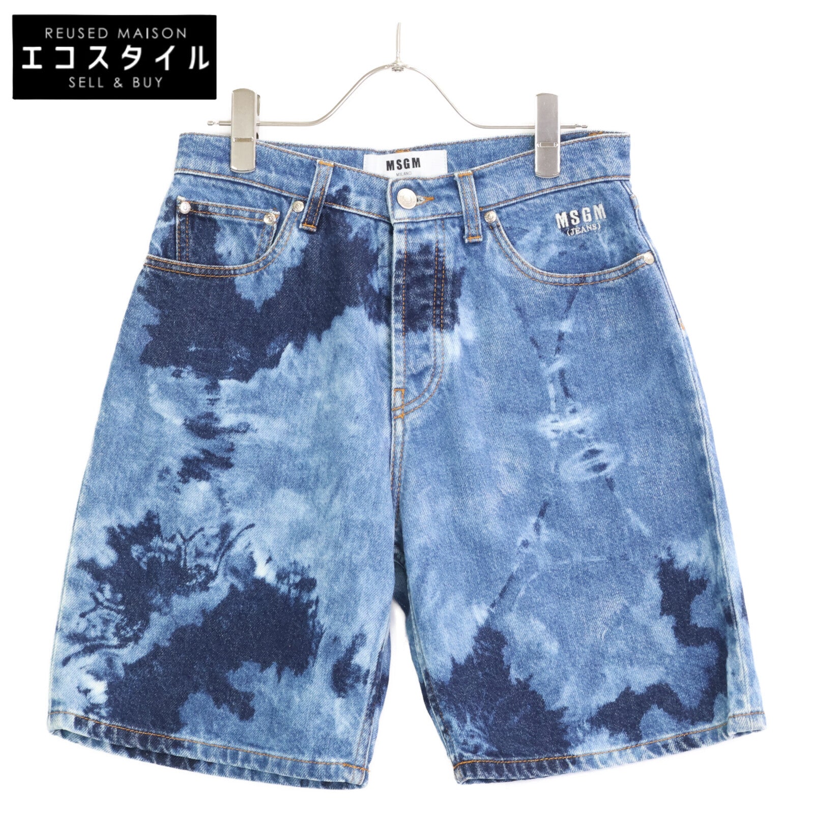 MSGM Blue All-over Pattern Denim Shorts Bottoms 38 Women's