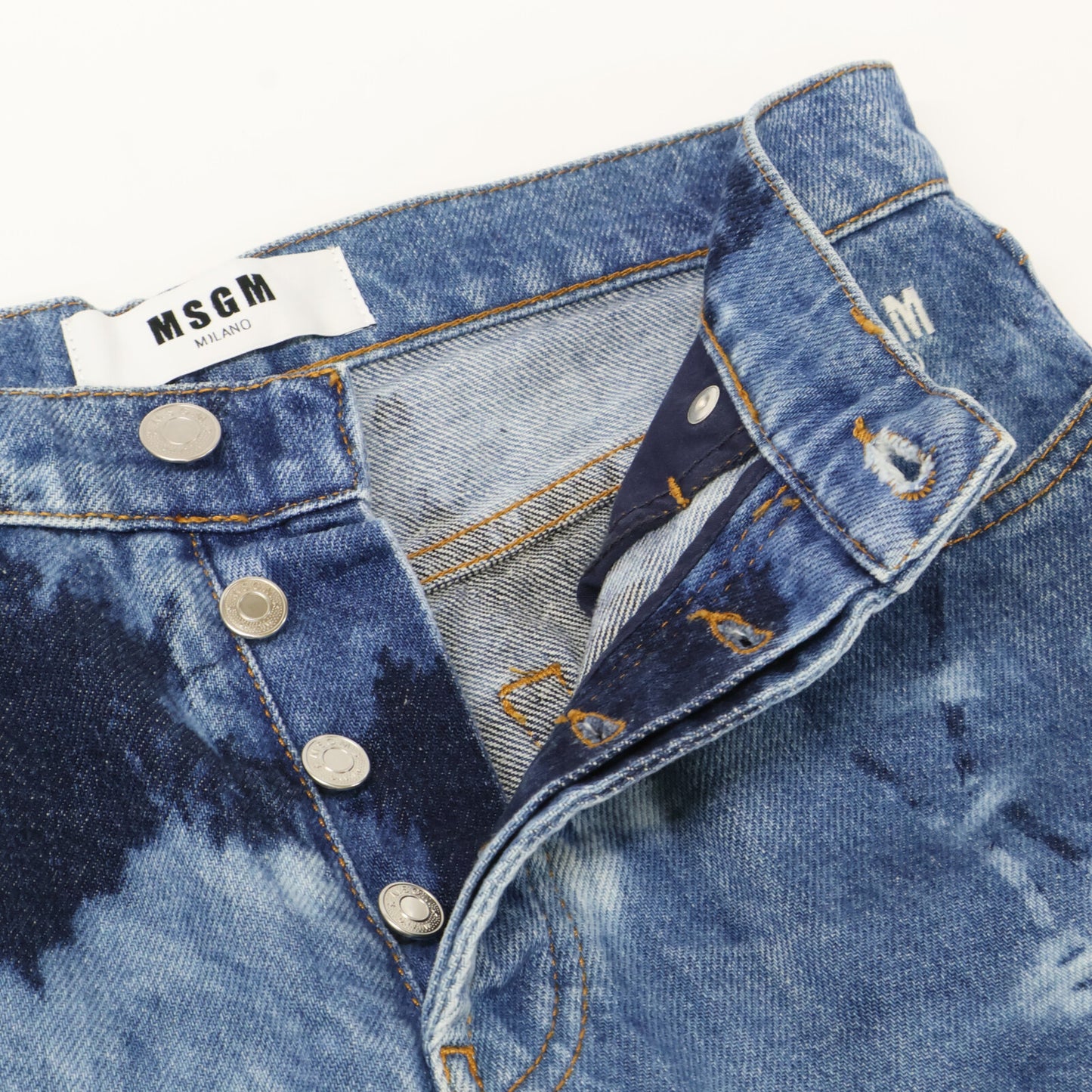 MSGM Blue All-over Pattern Denim Shorts Bottoms 38 Women's