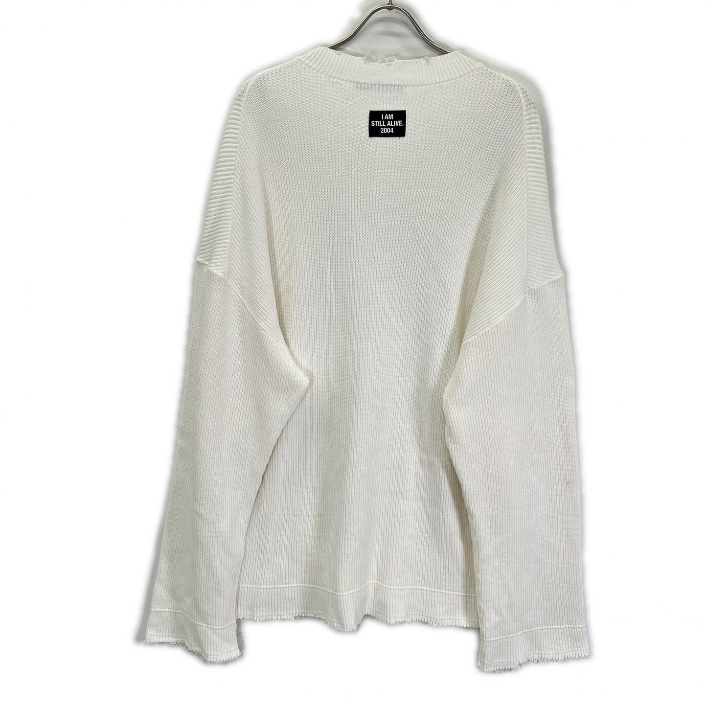 ALMOSTBLACK White 21SS-KT01 Distressed Big-Rib Knit Top