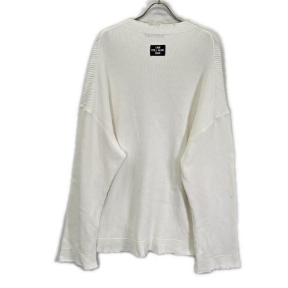 ALMOSTBLACK White 21SS-KT01 Distressed Big-Rib Knit Top