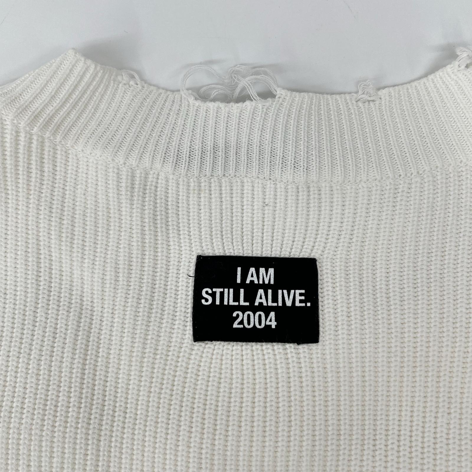 ALMOSTBLACK White 21SS-KT01 Distressed Big-Rib Knit Top