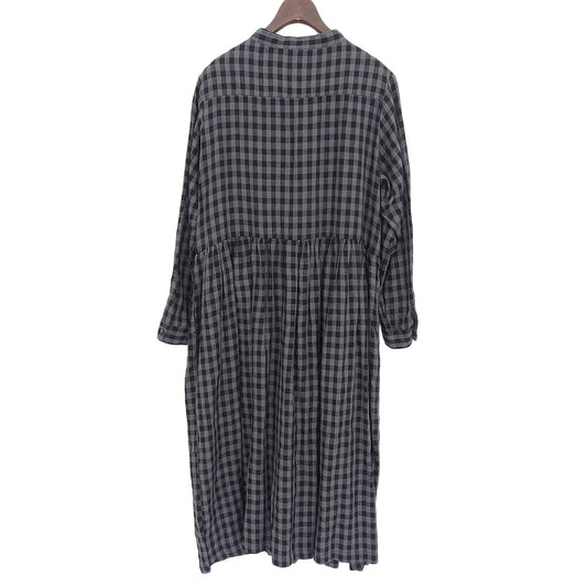 Excellent Condition Band Collar Pintuck Frill Dress for Women Grey x Black F ub-0134 Grey/Black Dress F Women