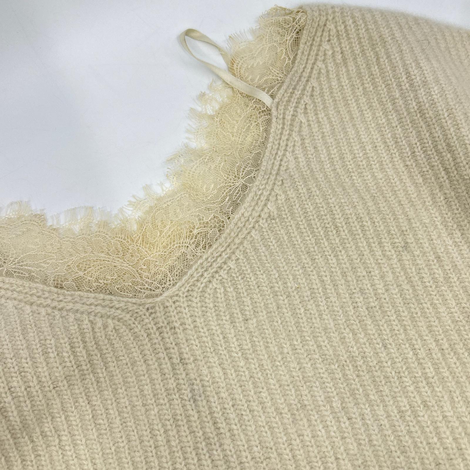FRAY I.D 弗雷ID FWNT234044 米色 蕾丝饰边貉子毛针织衫 上衣