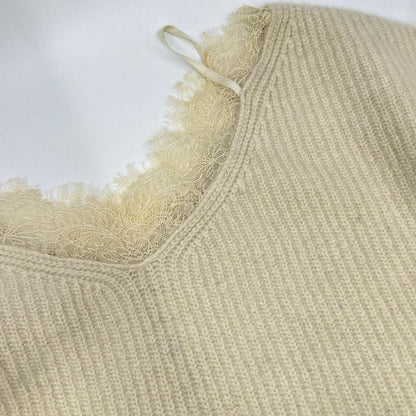 FRAY I.D 弗雷ID FWNT234044 米色 蕾丝饰边貉子毛针织衫 上衣