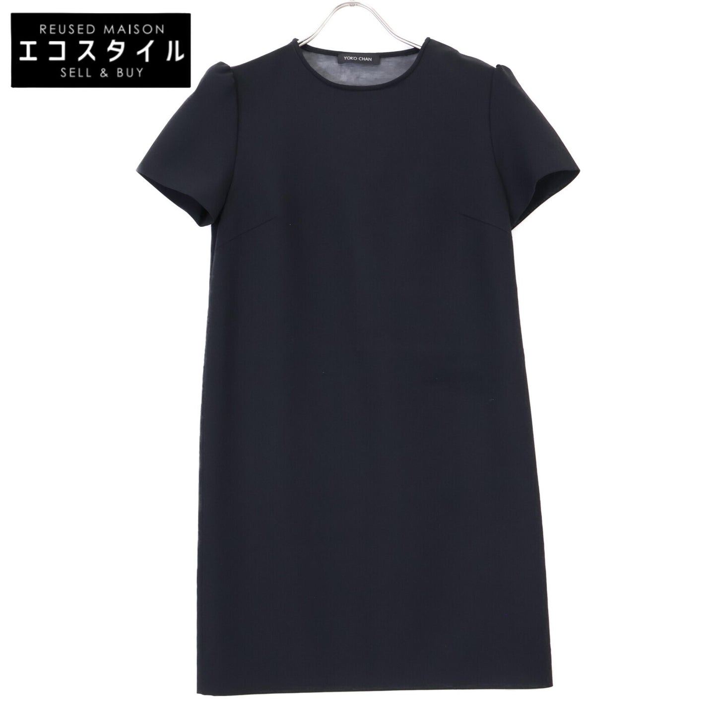 YOKOCHAN Black Rayon Blend Back V Organza Dress One-Piece 36 Women's