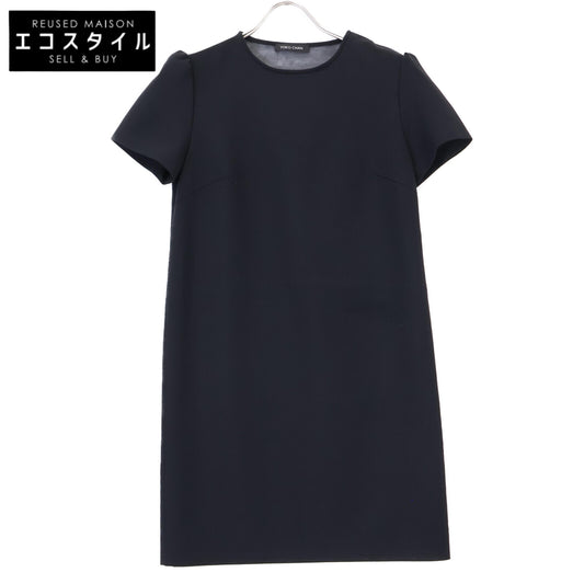 YOKOCHAN Black Rayon Blend Back V Organza Dress One-Piece 36 Women's