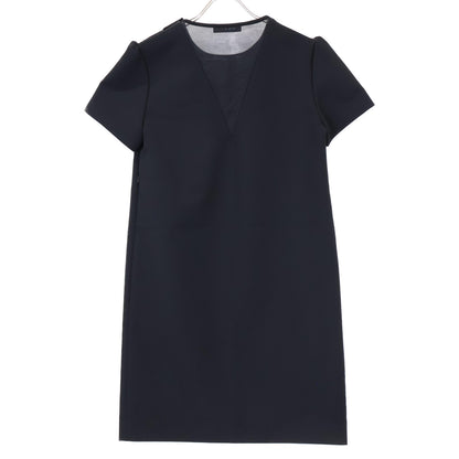 YOKOCHAN Black Rayon Blend Back V Organza Dress One-Piece 36 Women's
