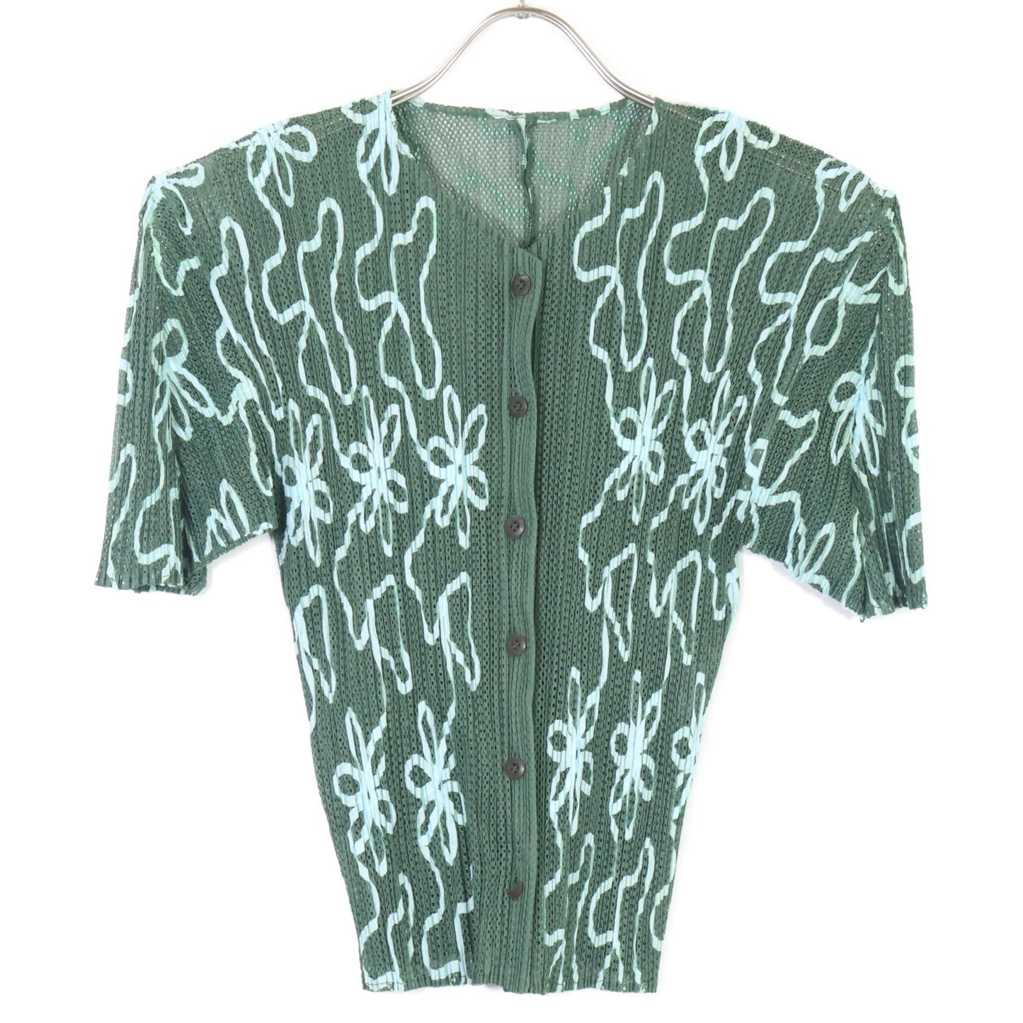 PLEATS PLEASE 三宅一生褶皱 10年款 绿色花卉印花 短袖开衫 上衣