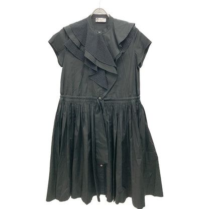 LANVIN Black Poplin Ruffle Midi Dress Sleeveless Dress