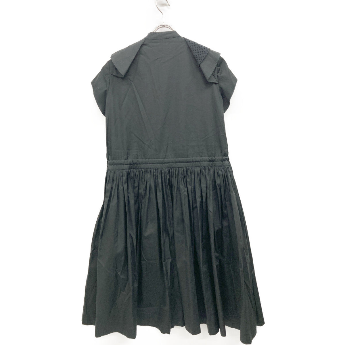 LANVIN Black Poplin Ruffle Midi Dress Sleeveless Dress