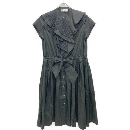 LANVIN Black Poplin Ruffle Midi Dress Sleeveless Dress