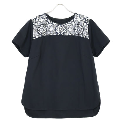 TRANS WORK Black Floral Embroidery Short Sleeve T-Shirt x Skirt Suit Set Up 46 Ladies