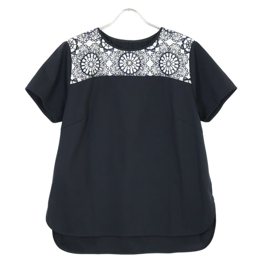 TRANS WORK Black Floral Embroidery Short Sleeve T-Shirt x Skirt Suit Set Up 46 Ladies