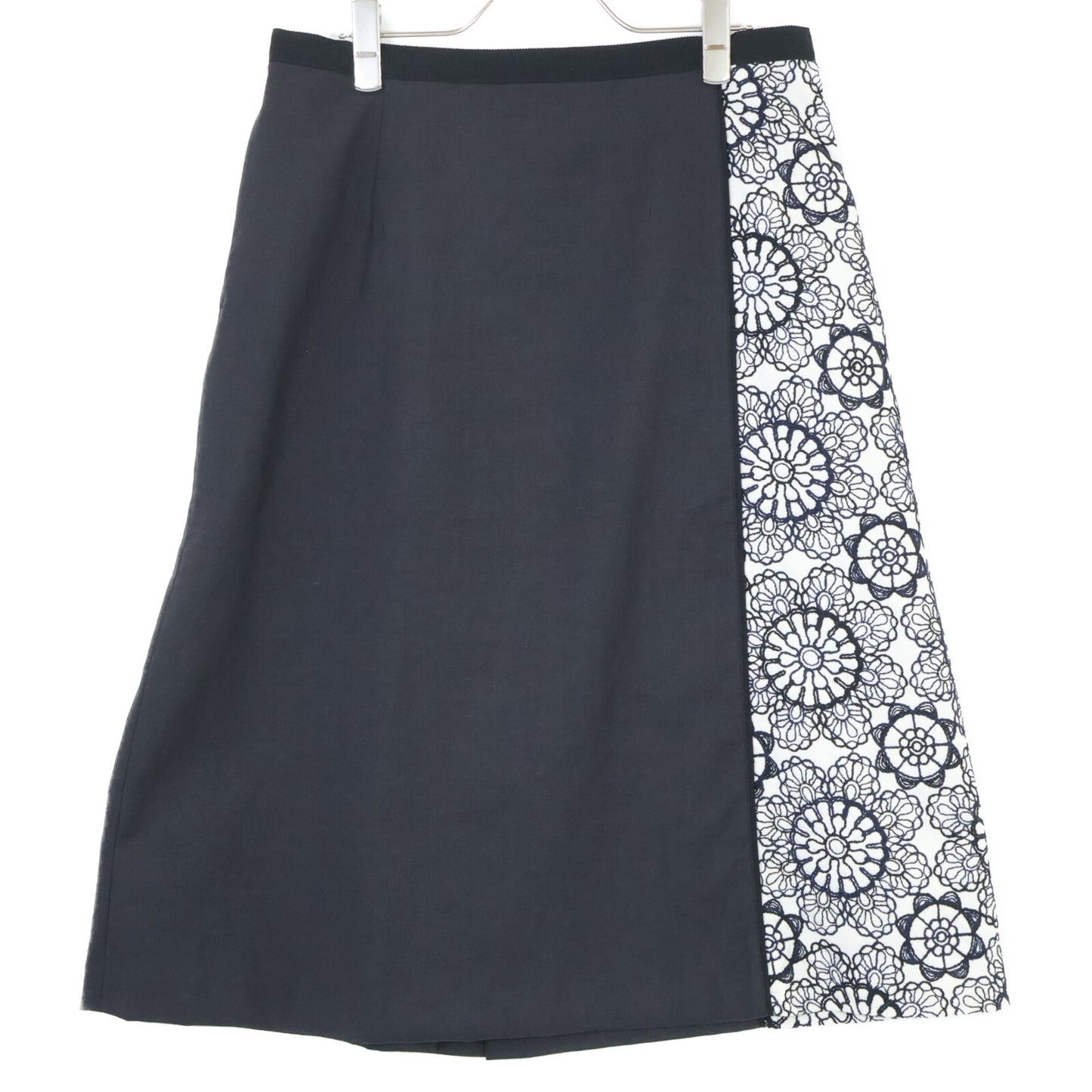 TRANS WORK Black Floral Embroidery Short Sleeve T-Shirt x Skirt Suit Set Up 46 Ladies