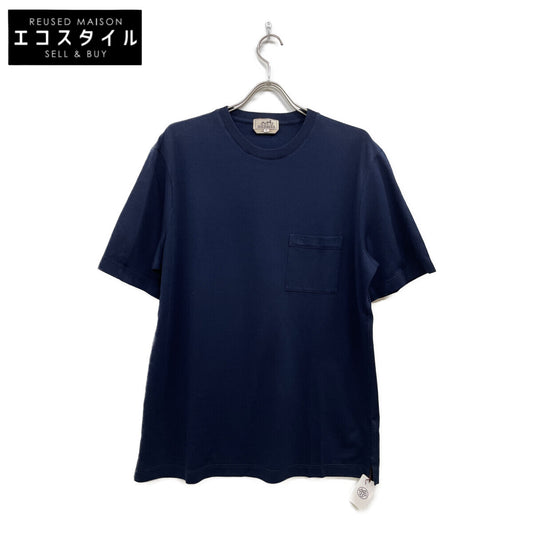 HERMES Navy Cotton Pocket T-shirt Top