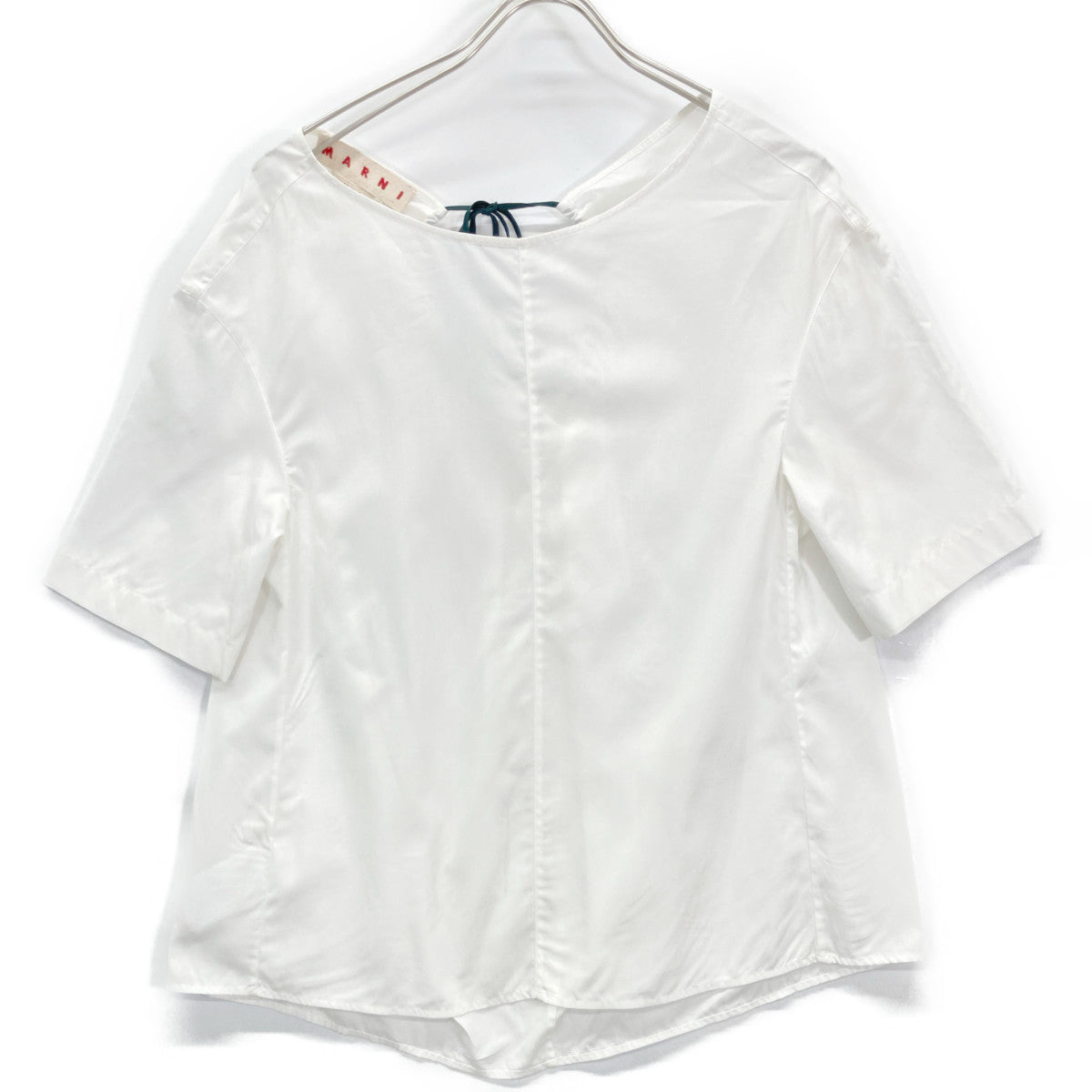 MARNI 2021 White Back Open Crew Neck Short Sleeve Blouse Top