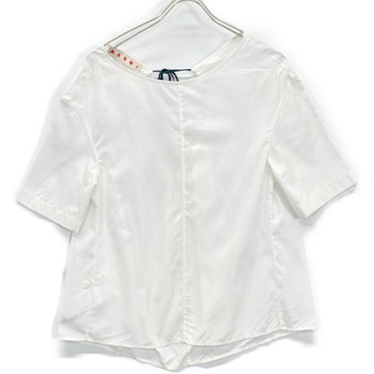 MARNI 2021 White Back Open Crew Neck Short Sleeve Blouse Top