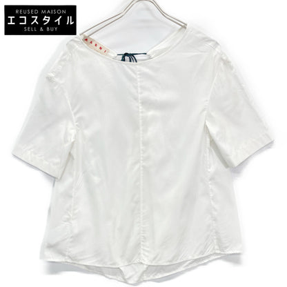 MARNI 2021 White Back Open Crew Neck Short Sleeve Blouse Top