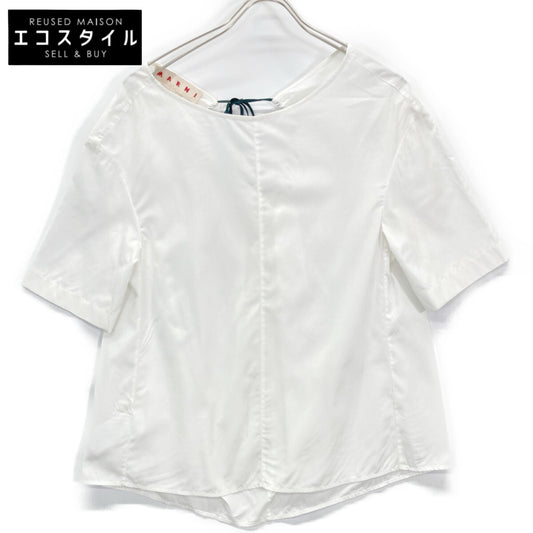 MARNI 2021 White Back Open Crew Neck Short Sleeve Blouse Top
