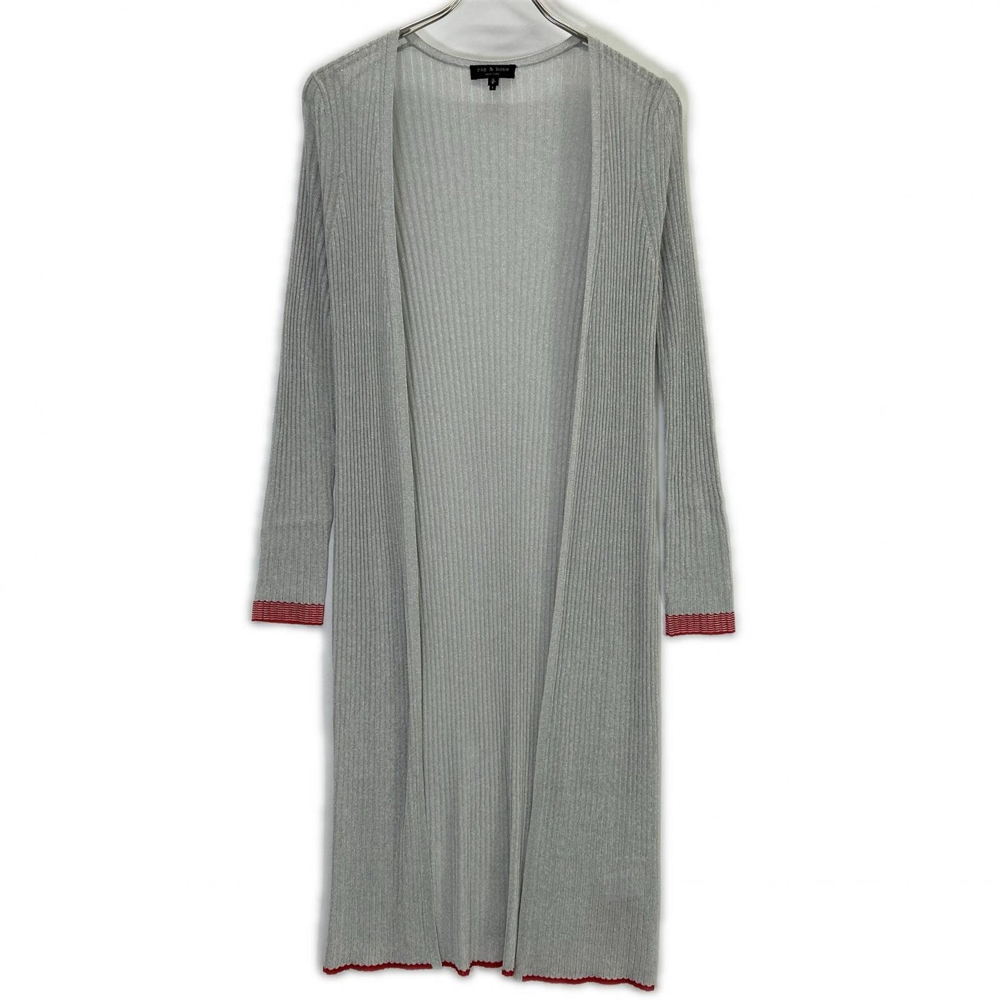 rag&bone 拉格与骨 F8-W284606KB 浅灰色×红色 亮丝针织 罗纹长开衫 上衣 S