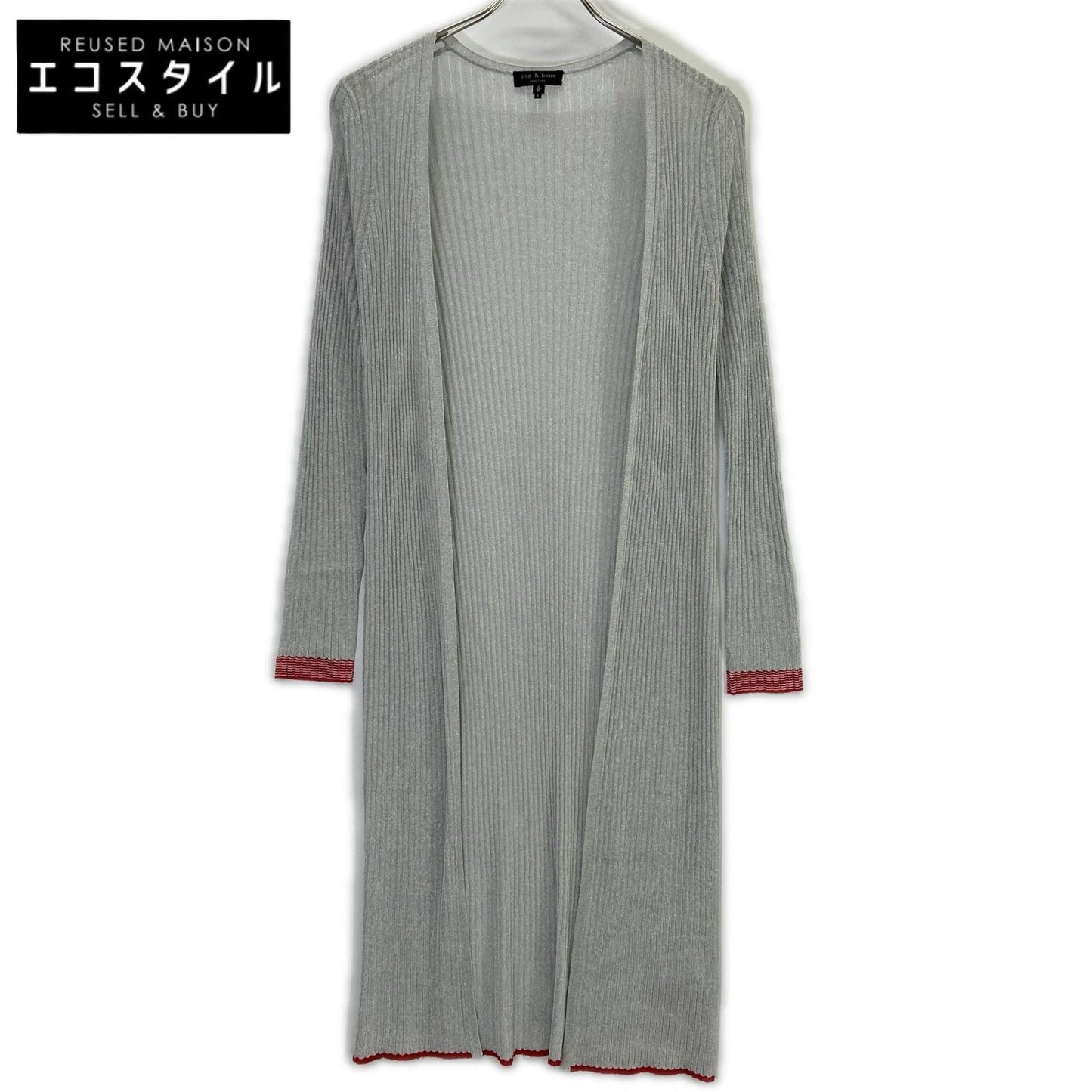 rag&bone 拉格与骨 F8-W284606KB 浅灰色×红色 亮丝针织 罗纹长开衫 上衣 S