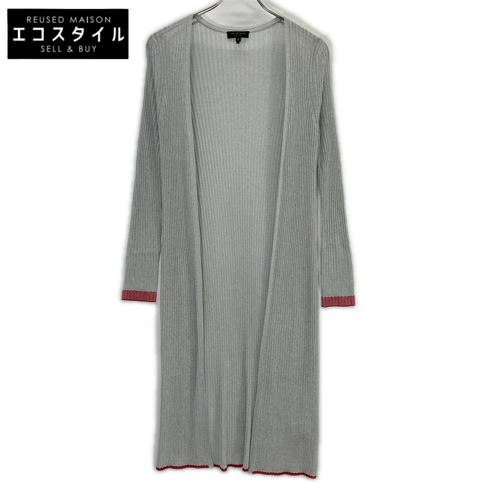rag&bone 拉格与骨 F8-W284606KB 浅灰色×红色 亮丝针织 罗纹长开衫 上衣 S
