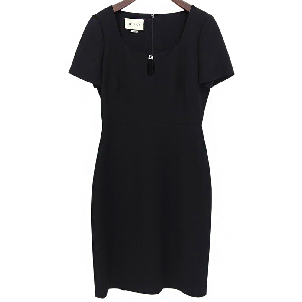 GUCCI Excellent G Logo Silk-Blend Wool Dress Women's Black 40 631484 Dress