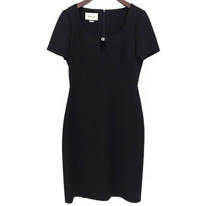 GUCCI Excellent G Logo Silk-Blend Wool Dress Women's Black 40 631484 Dress