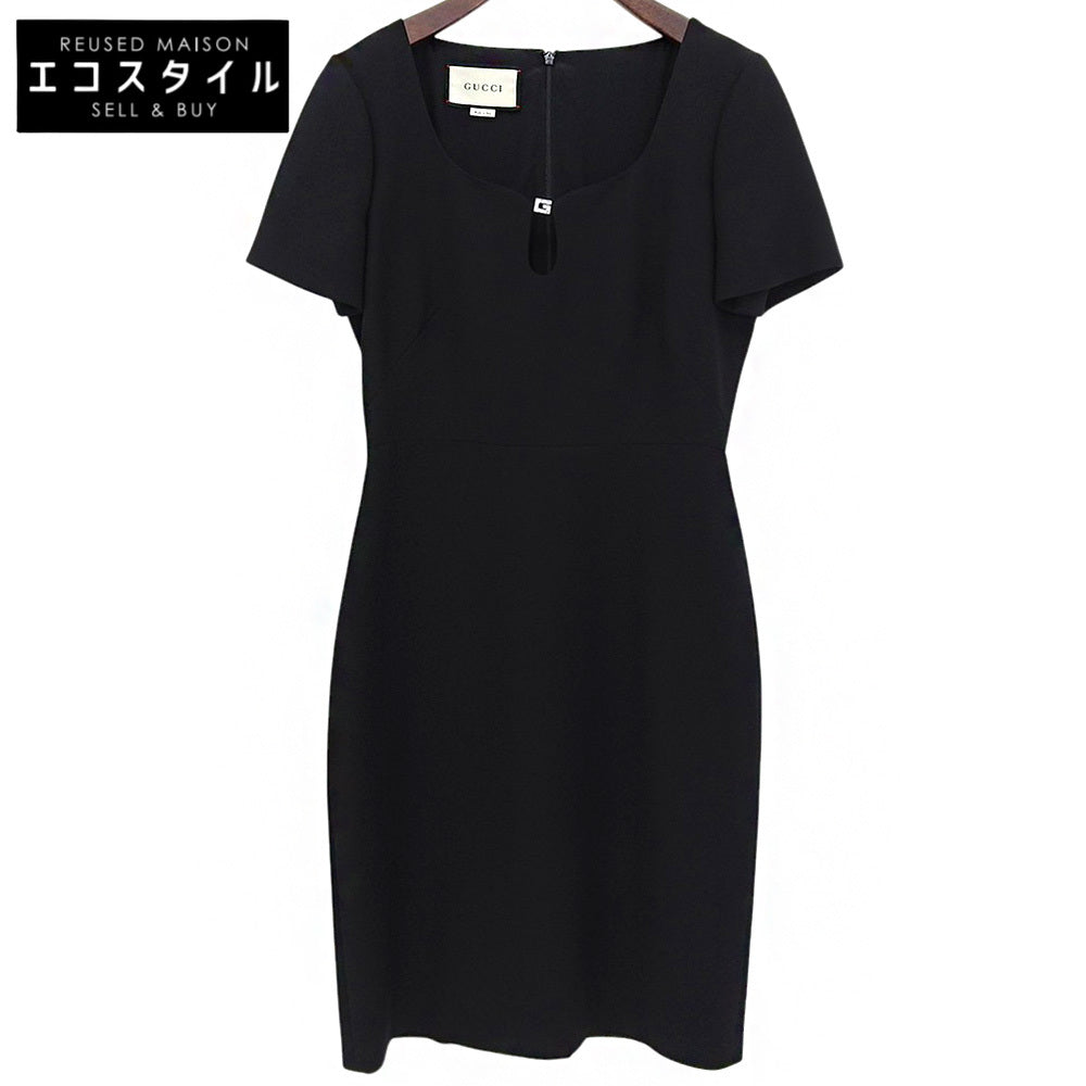 GUCCI Excellent G Logo Silk-Blend Wool Dress Women's Black 40 631484 Dress