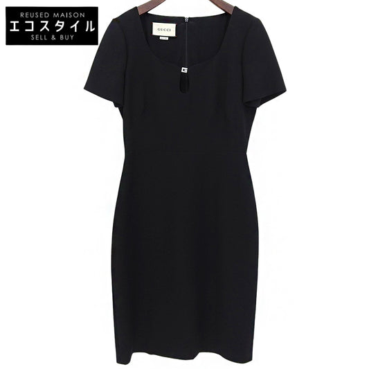 GUCCI Excellent G Logo Silk-Blend Wool Dress Women's Black 40 631484 Dress