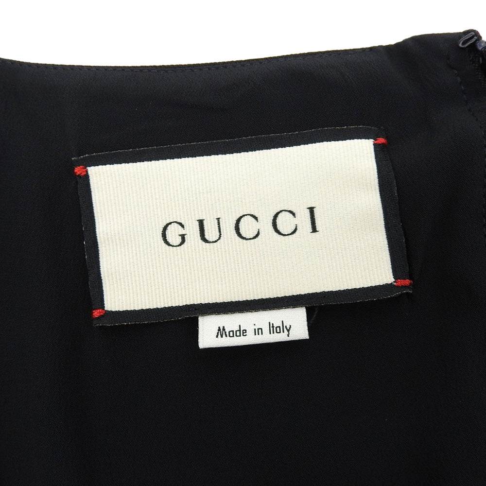 GUCCI Excellent G Logo Silk-Blend Wool Dress Women's Black 40 631484 Dress