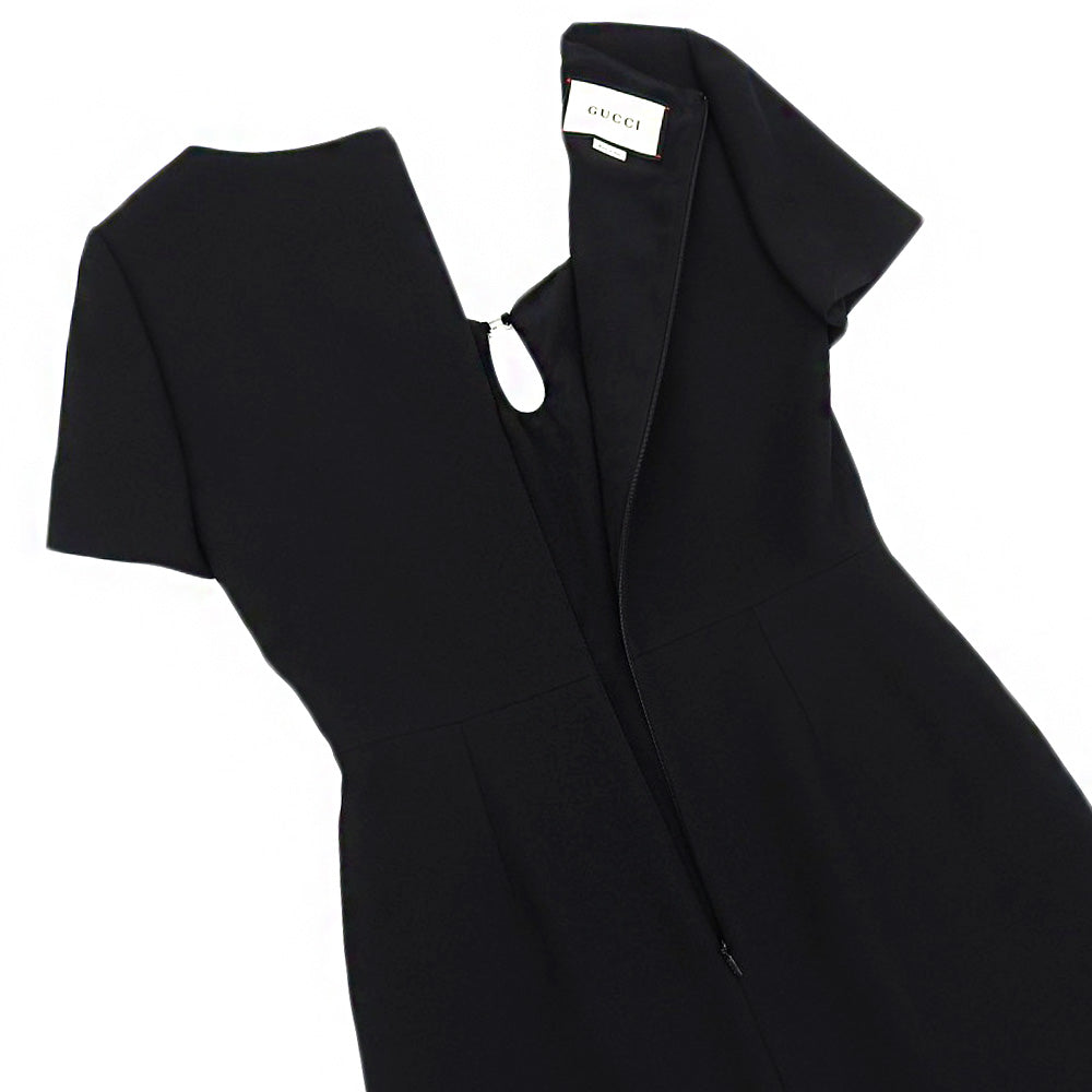 GUCCI Excellent G Logo Silk-Blend Wool Dress Women's Black 40 631484 Dress