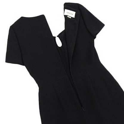 GUCCI Excellent G Logo Silk-Blend Wool Dress Women's Black 40 631484 Dress