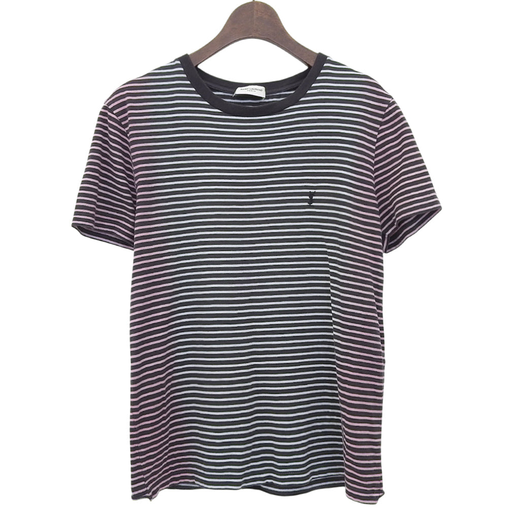SAINT LAURENT PARIS 圣罗兰巴黎 渐变条纹T恤 上衣 女士 白色×黑色 XS 644057 20年 上衣