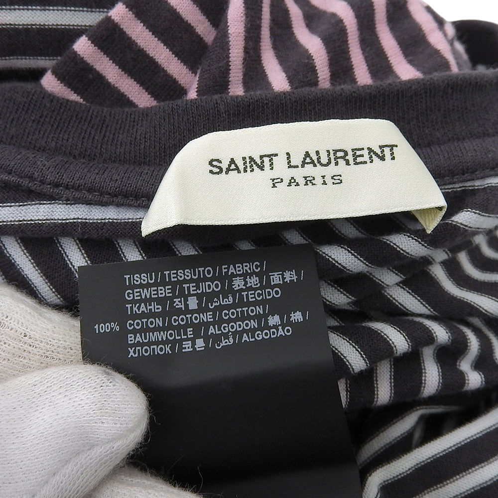 SAINT LAURENT PARIS 圣罗兰巴黎 渐变条纹T恤 上衣 女士 白色×黑色 XS 644057 20年 上衣