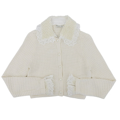 alice+olivia アリスオリビア パール×レースカラー ニットカーディガン レディース ホワイト XS トップス