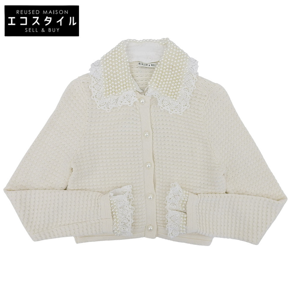 alice+olivia pearl×lace-collar knit cardigan women's white XS top