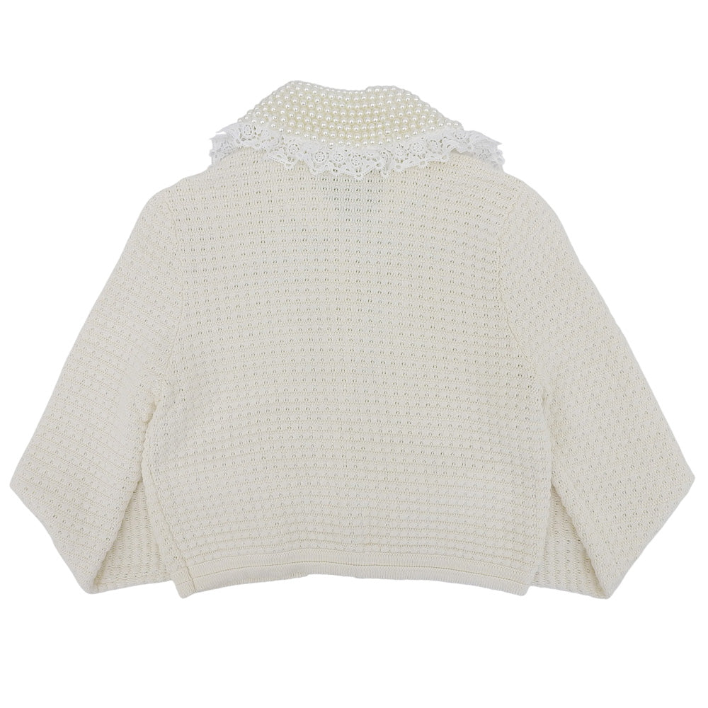alice+olivia pearl×lace-collar knit cardigan women's white XS top