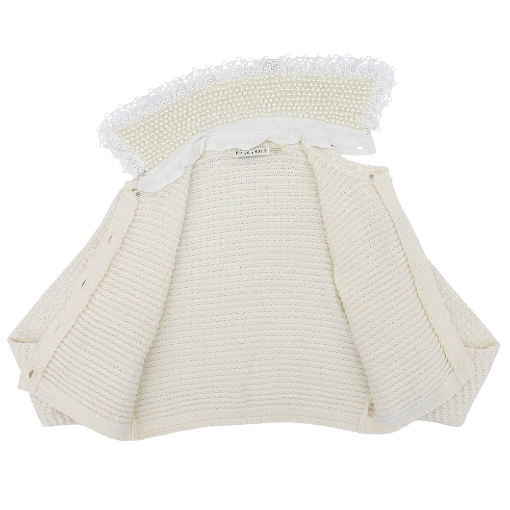 Pearl x Lace Collar Knit Cardigan Women's White XS Tops XS Women's