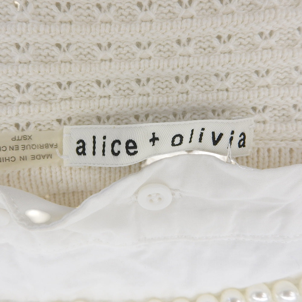 alice+olivia アリスオリビア パール×レースカラー ニットカーディガン レディース ホワイト XS トップス