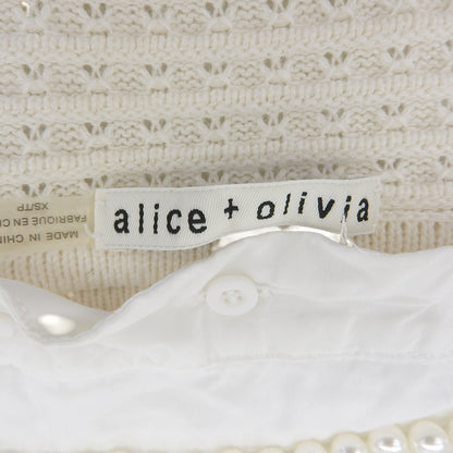 alice+olivia アリスオリビア パール×レースカラー ニットカーディガン レディース ホワイト XS トップス