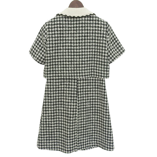 【SALE】 SANDRO サンドロ 美品 ツイード トロンプ・ルイユドレス ワンピース レディース ホワイト ブラック 34 SFPRO02482-107 ワンピース