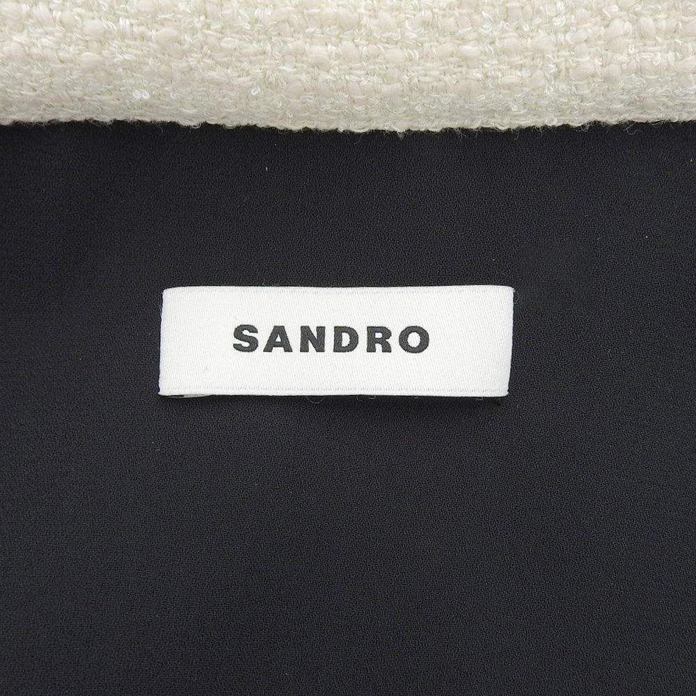 SANDRO サンドロ 美品 ツイード トロンプ・ルイユドレス ワンピース レディース ホワイト ブラック 34 SFPRO02482-107 ワンピース