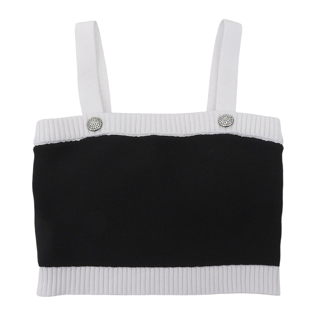 sheller sheller Excellent Condition Bijou Button Knit Bustier Top Women's Black White F SL191040520 Tops