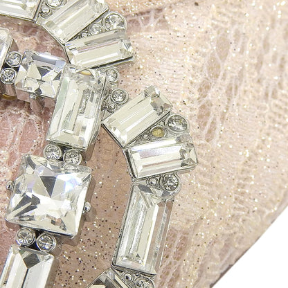 STACCATO スタッカート 美品 ポインテッド レース ビジュー ヒールパンプス レディース ピンクベージュ 24.5cm 9NW83 シューズ 24.5