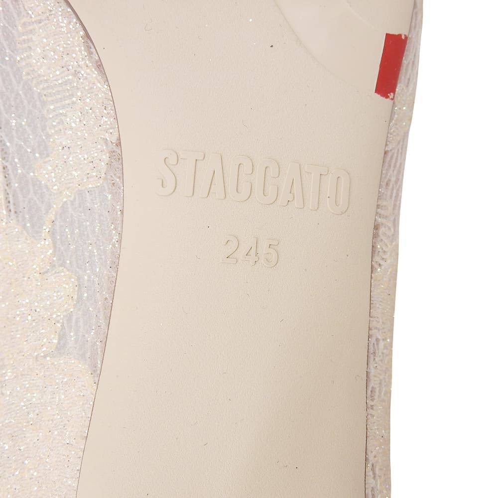 STACCATO スタッカート 美品 ポインテッド レース ビジュー ヒールパンプス レディース ピンクベージュ 24.5cm 9NW83 シューズ 24.5