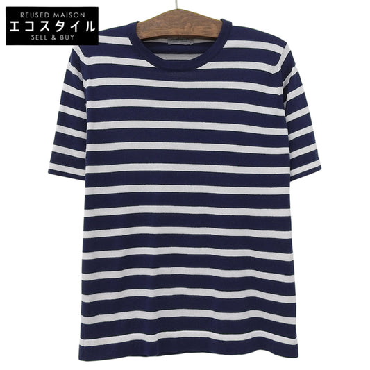 JOHN SMEDLEY Fine Sea Island Cotton Border Knit Cut and Sew Top Men's Navy White M Tops